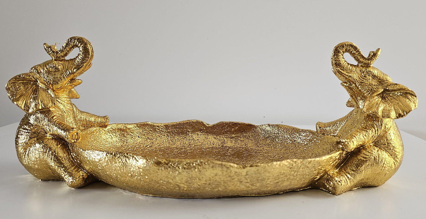 Elegant Gold Tabletop Tray with Elephant Figurines