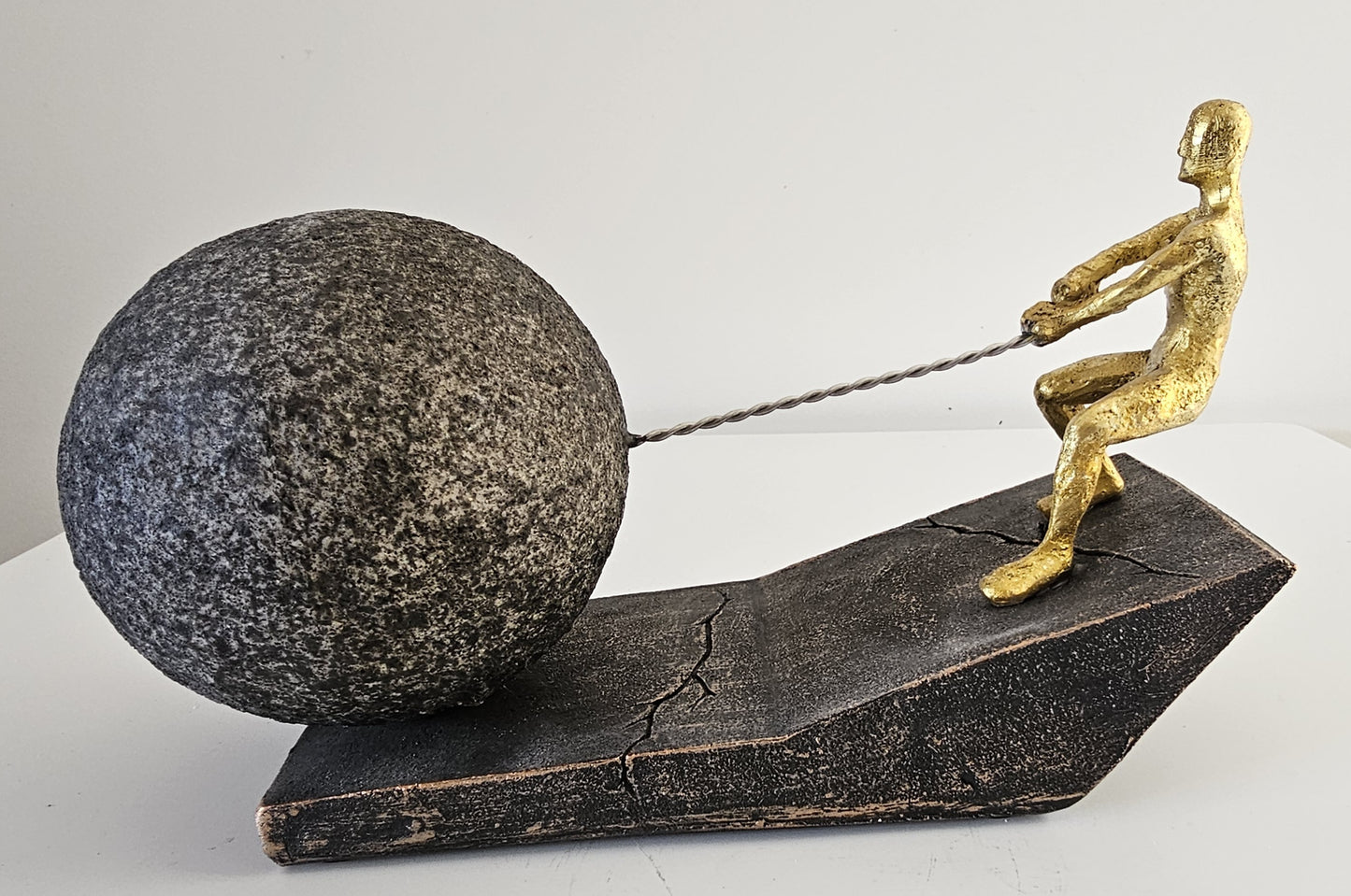 Motivational Resin Figurine: Man Pulling a Weight