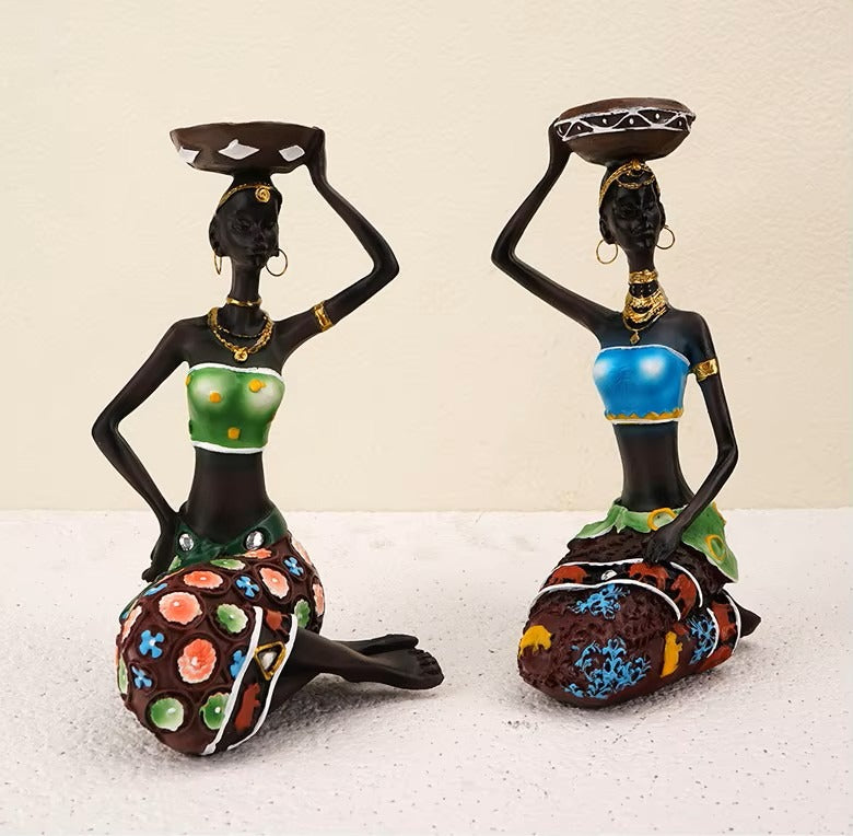 2 pcs / Set Candle Holder African Women Figurines