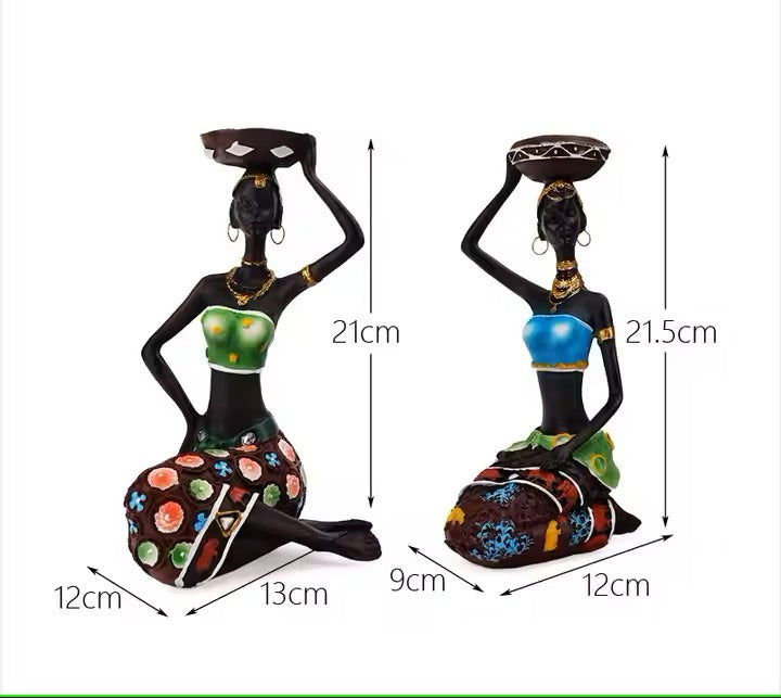 2 pcs / Set Candle Holder African Women Figurines