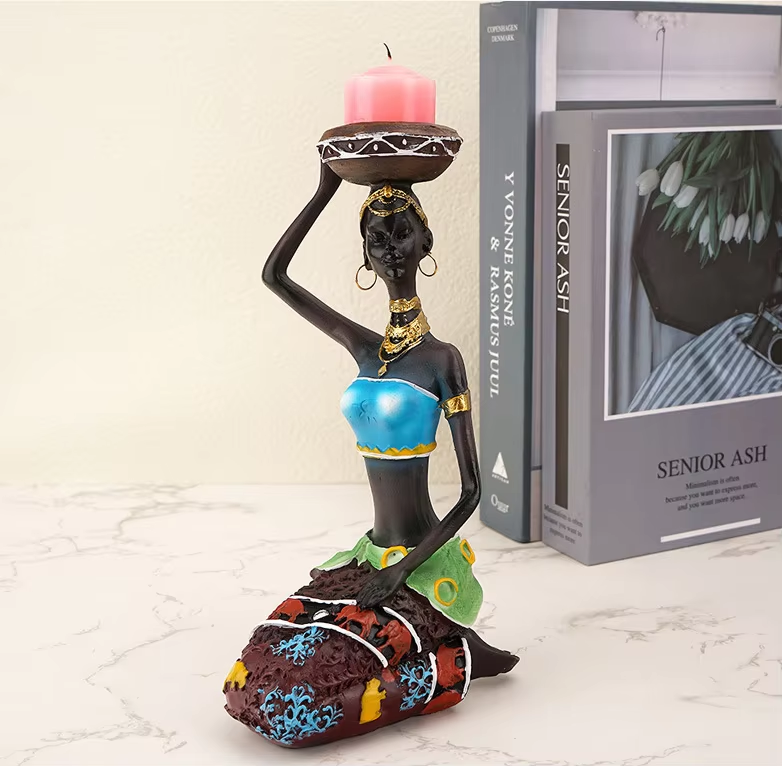 2 pcs / Set Candle Holder African Women Figurines