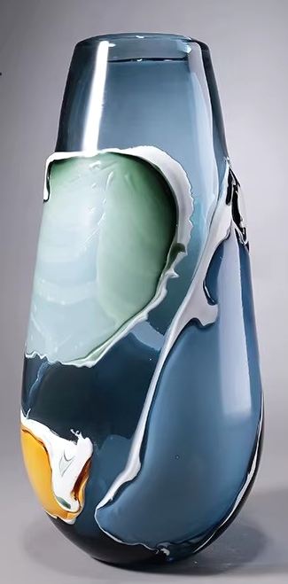 Modern Nordic Blue Flower Glass Vase Handmade