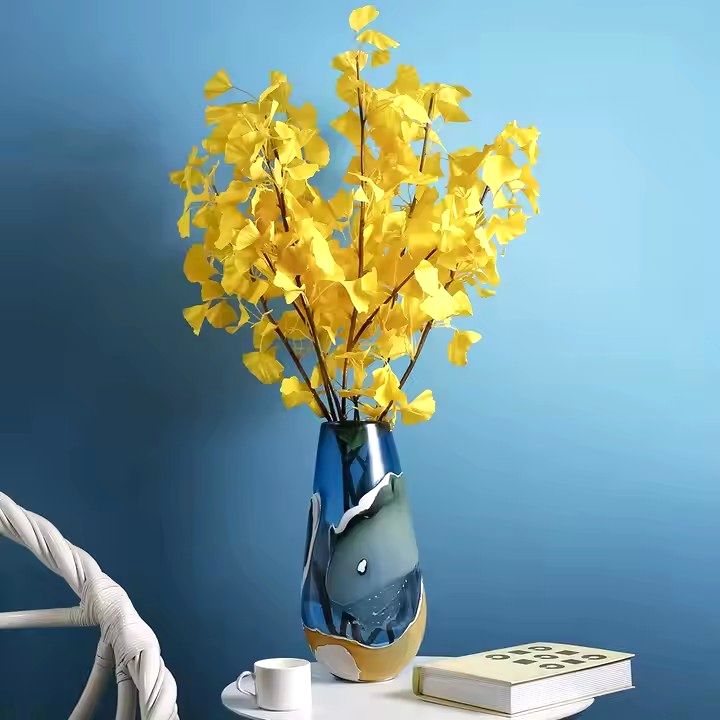 Modern Nordic Blue Flower Glass Vase Handmade