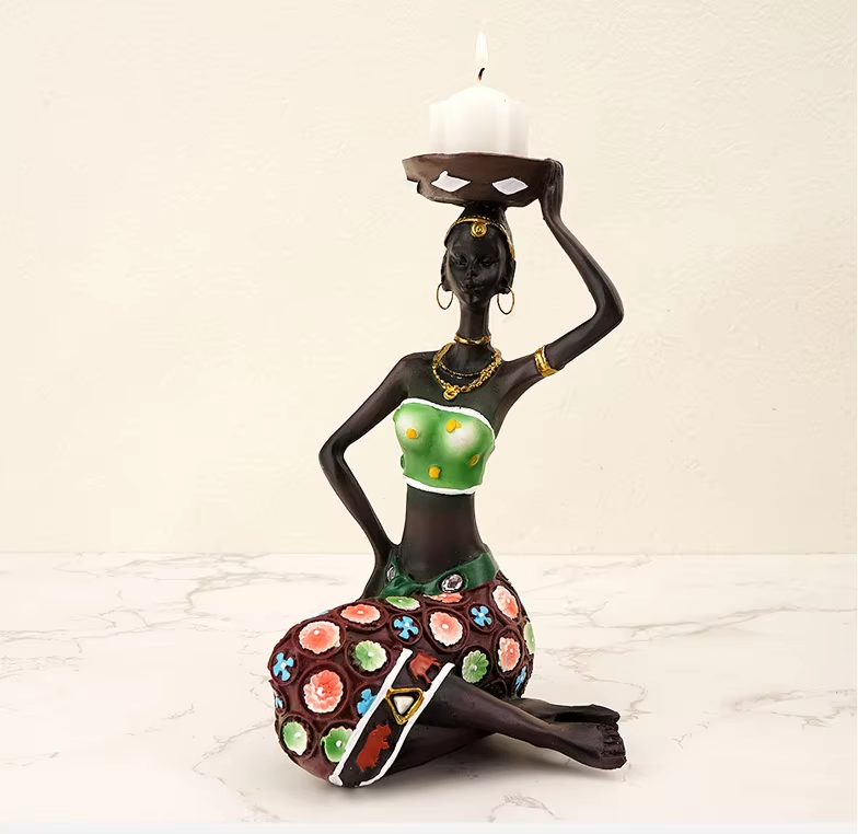 2 pcs / Set Candle Holder African Women Figurines