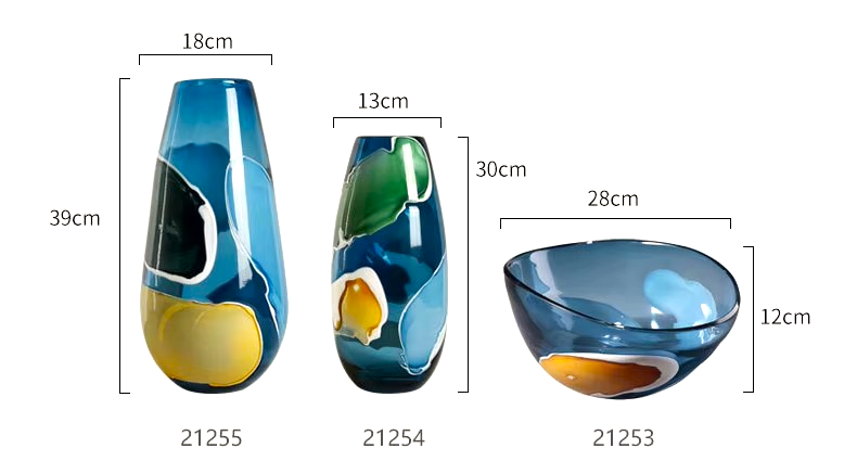 Modern Nordic Blue Flower Glass Vase Handmade