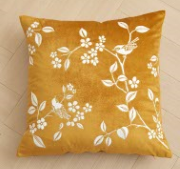 Flower and bird embroidered pillow