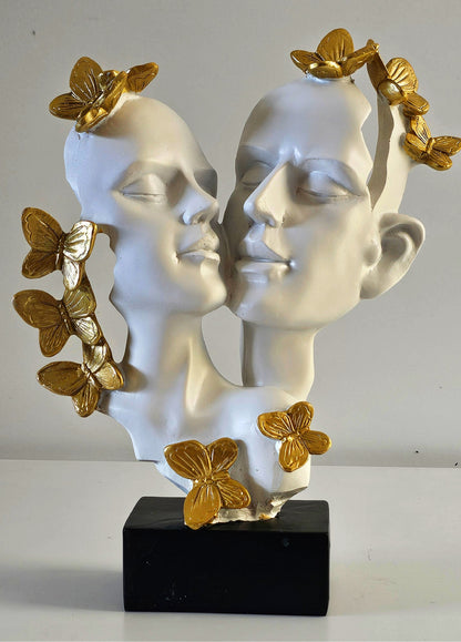 Elegant Couple Face Figurine – White & Gold