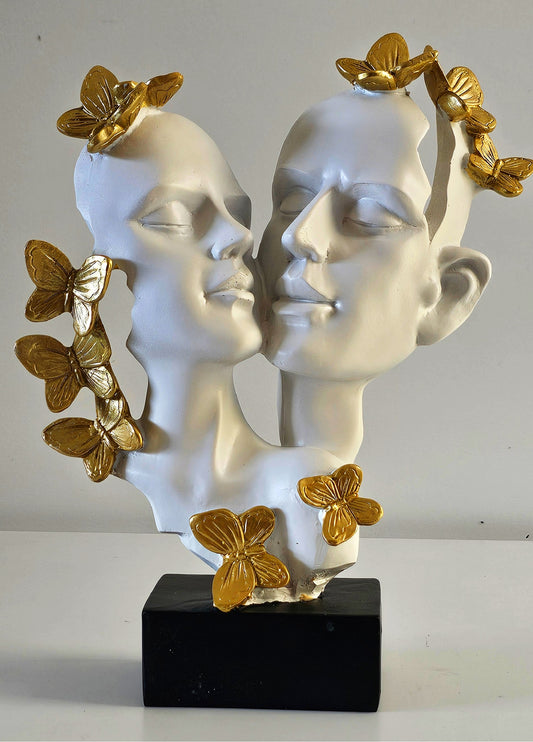 Elegant Couple Face Figurine – White & Gold