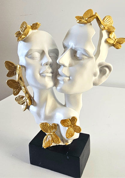 Elegant Couple Face Figurine – White & Gold