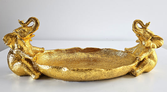 Elegant Gold Tabletop Tray with Elephant Figurines