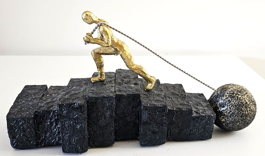 Motivational Resin Figurine: Man Pulling a Weight