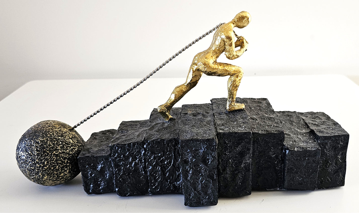 Motivational Resin Figurine: Man Pulling a Weight