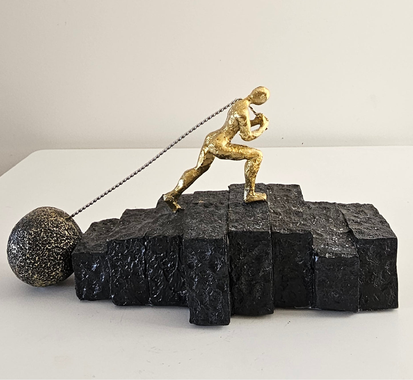 Motivational Resin Figurine: Man Pulling a Weight