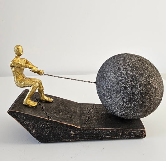 Motivational Resin Figurine: Man Pulling a Weight