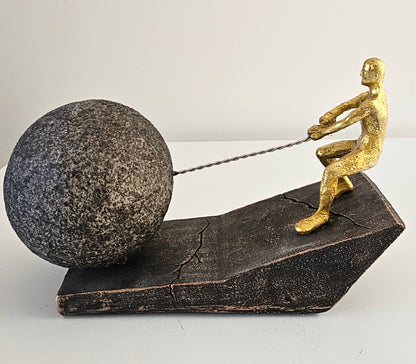 Motivational Resin Figurine: Man Pulling a Weight