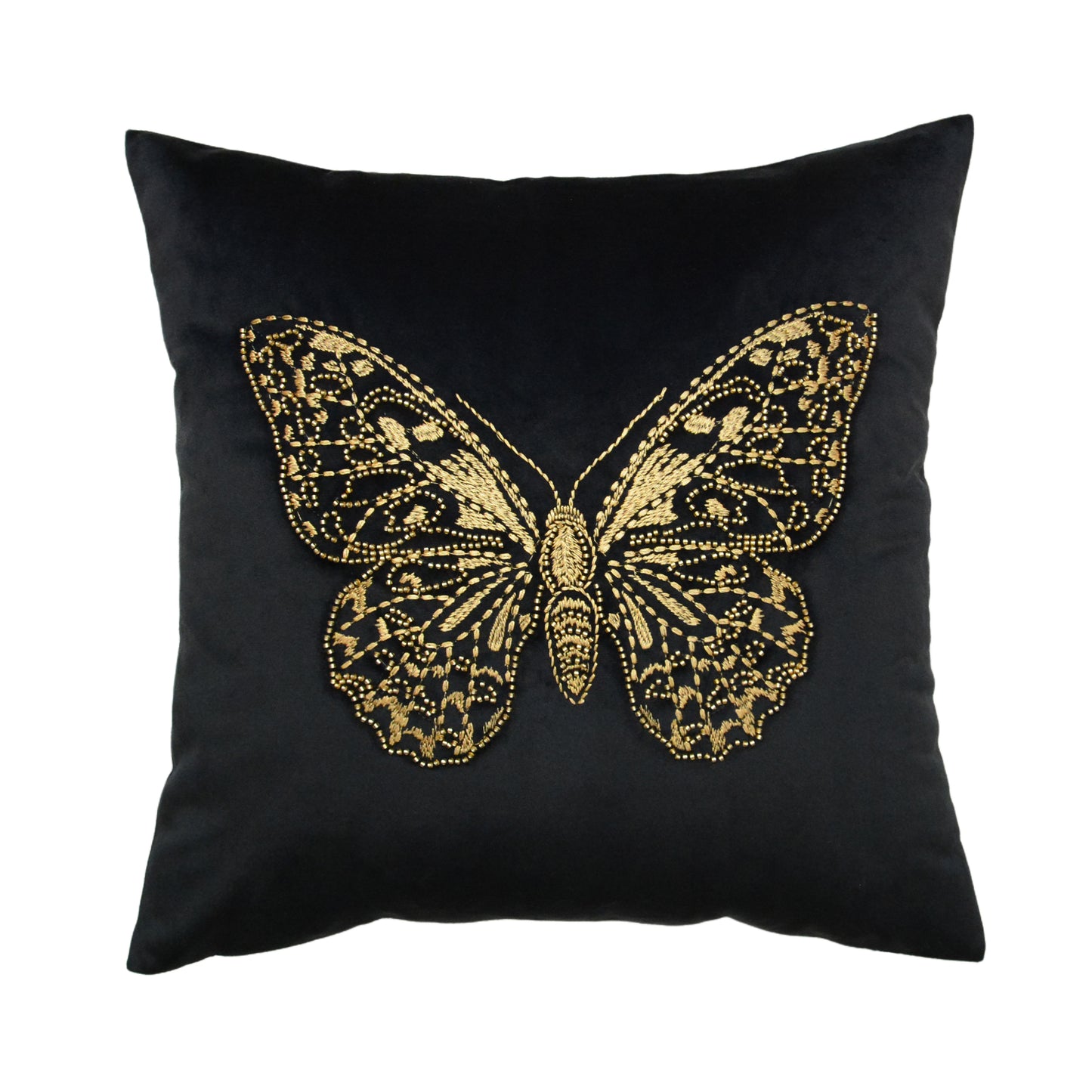 Butterfly beaded embroidered pillow