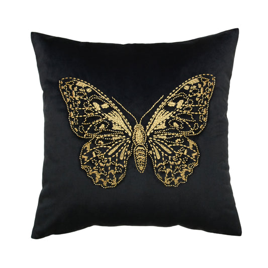 Butterfly beaded embroidered pillow