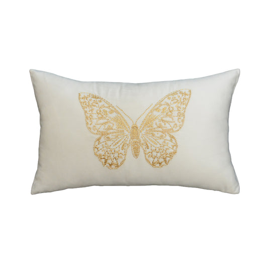 Butterfly beaded embroidered pillow