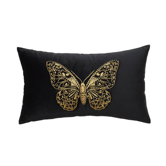 Butterfly beaded embroidered pillow