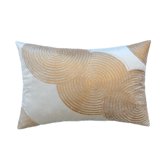 Circular gold-embossed embroidered throw pillow