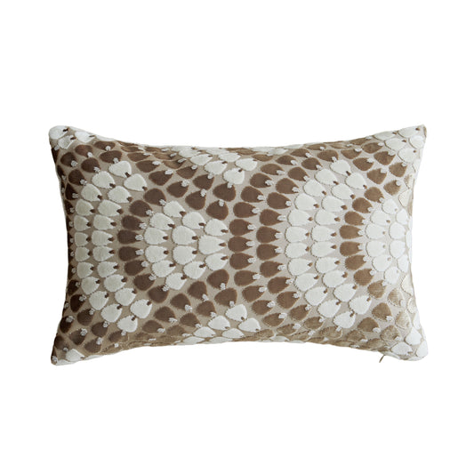 Throw Pillow with Cut Pile and Jacquard Pattern of Peacock Tail