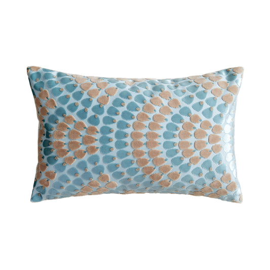 Throw Pillow with Cut Pile and Jacquard Pattern of Peacock Tail