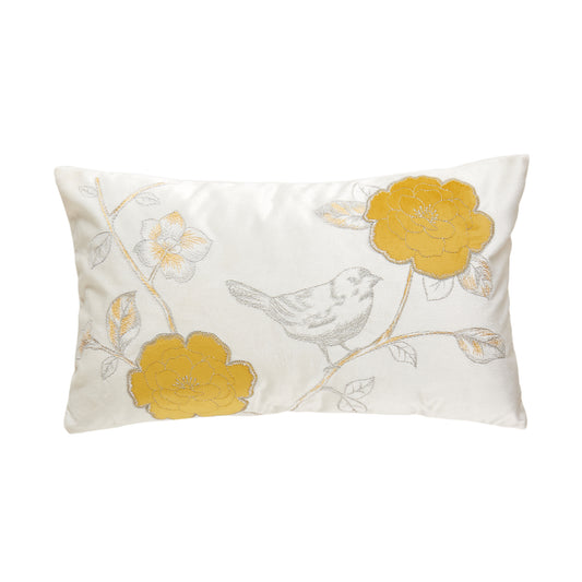 Throw Pillow with Flower and Bird Embroidery