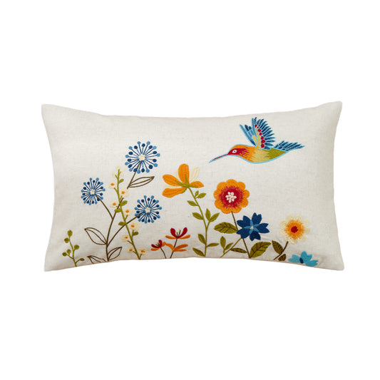 Throw Pillow with Hummingbird Embroidery