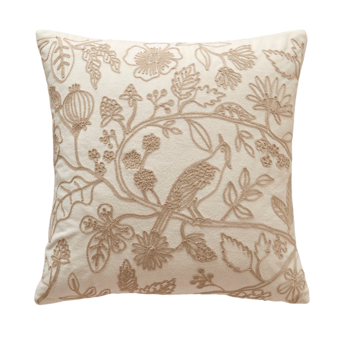 Flower and bird embroidered pillow