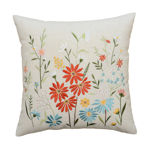 Wild flowers embroidered pillow