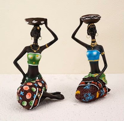 2 pcs / Set Candle Holder African Women Figurines