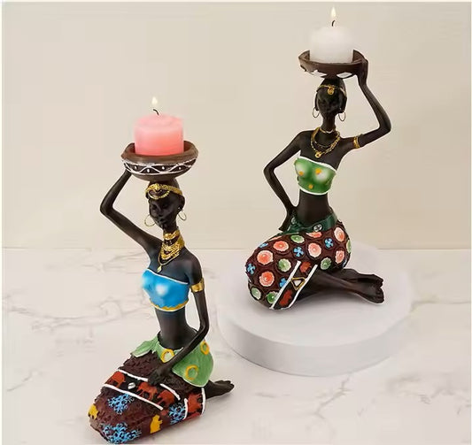 2 pcs / Set Candle Holder African Women Figurines