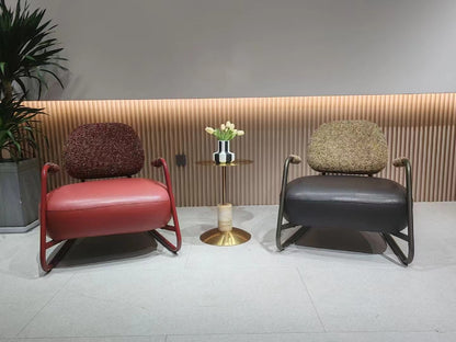 Contemporary Lounge Chair – Woven Backrest & Leather Seat