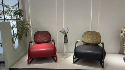 Modern Industrial Lounge Chair – Woven Backrest & Leather Seat