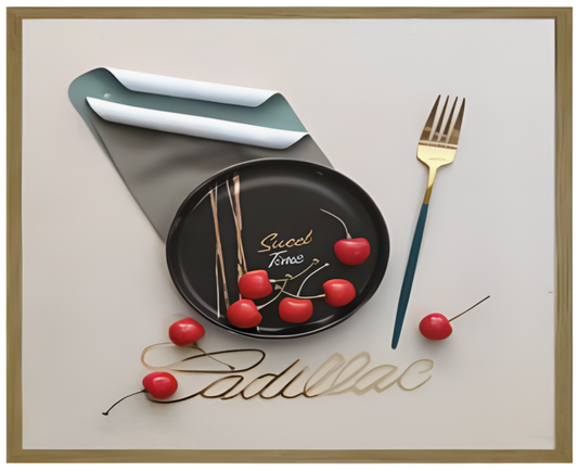 Cherries with Fork and Plate 3D Art Frame