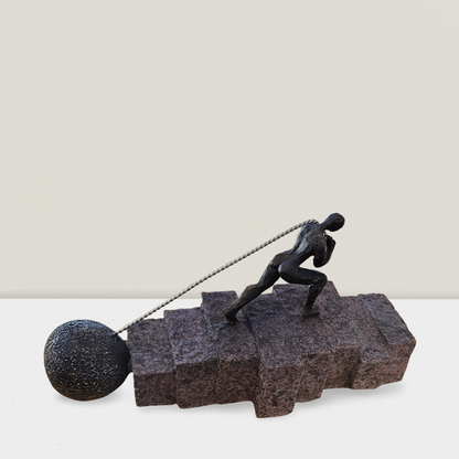 Motivational Resin Figurine: Man Pulling a Weight