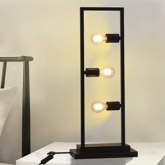 Black Frame Table Lamp – Modern 3‑Light with A60 Bulbs
