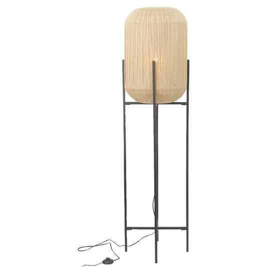 Rustic Woven Floor Lamp – Natural Fiber Shade & Modern Metal Frame