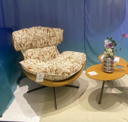 Contemporary Lounge Chair – Brown Abstract Print Upholstery