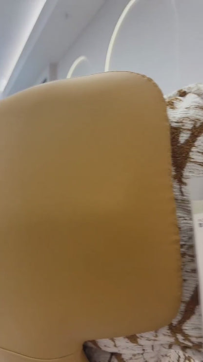Contemporary Lounge Chair – Brown Abstract Print Upholstery
