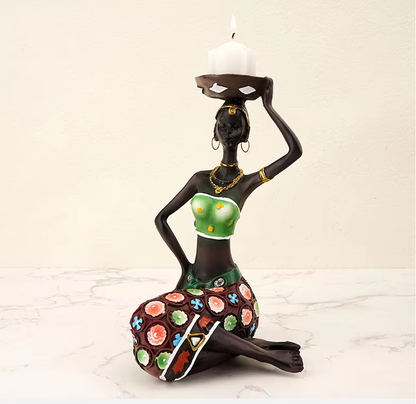 2 pcs / Set Candle Holder African Women Figurines